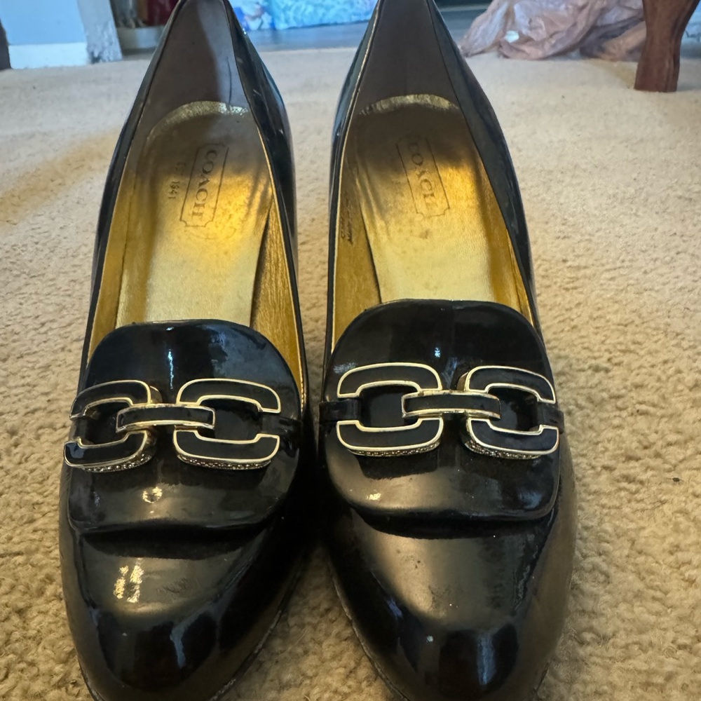 Coach Black Flats with Gold Interior